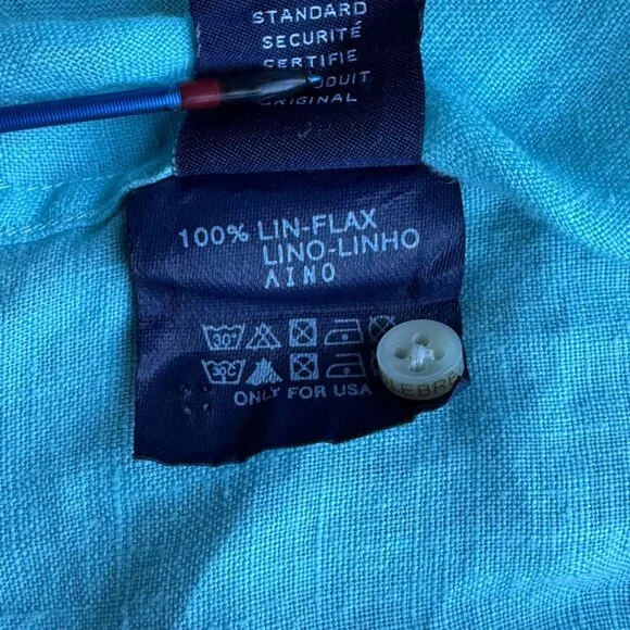 VILEBREQUIN Solid Linen Shirt Mens M Medium Blue Button Up Resort Beachwear - Picture 7 of 8